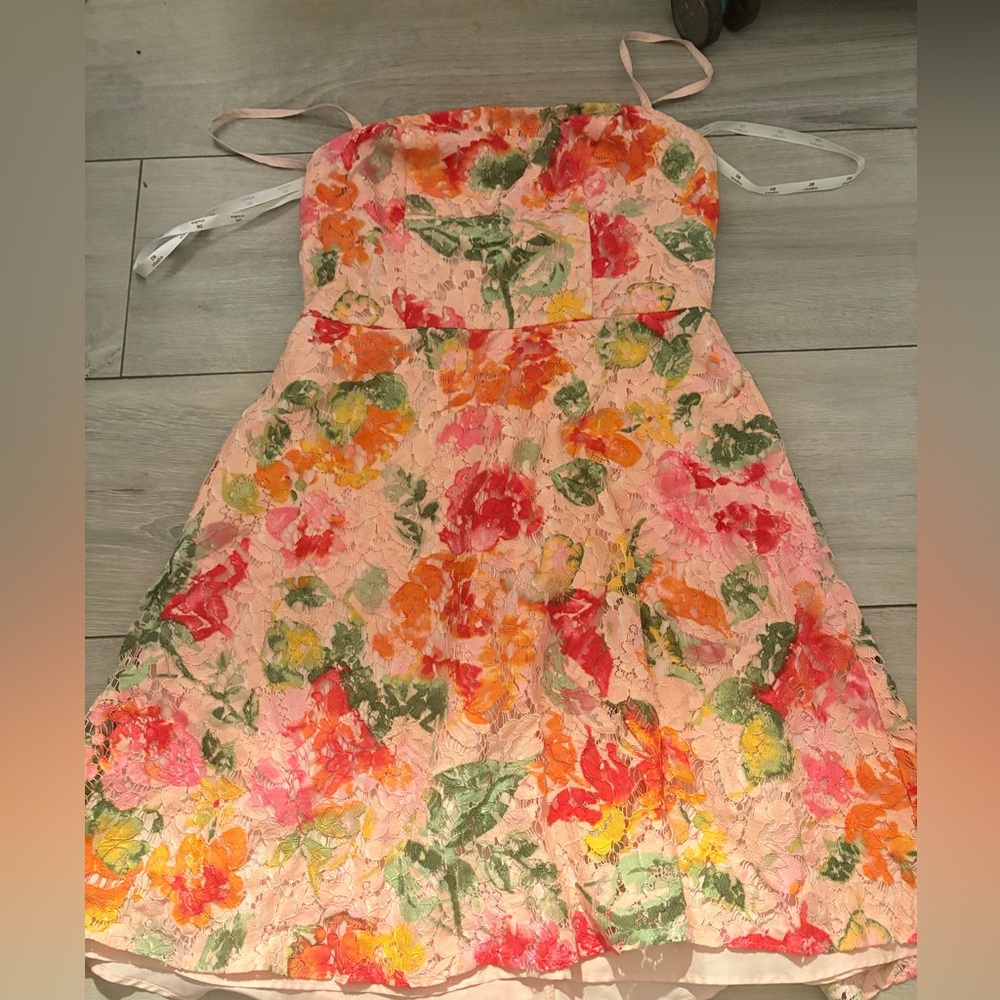 Floral Lace Dress with Ribbon Straps